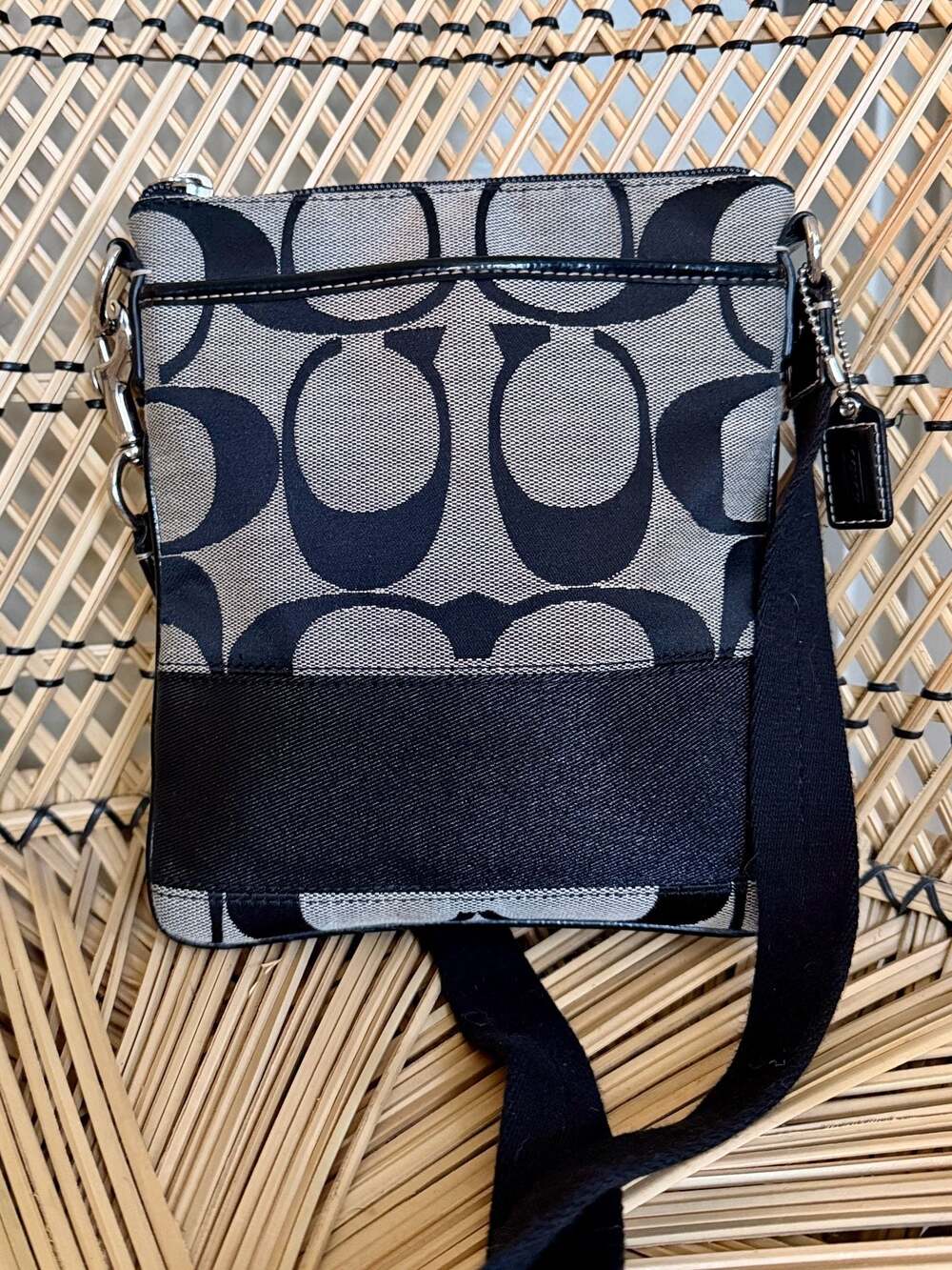 Coach Black and Gray Signature C Jacquard Swingpack Crossbody Bag